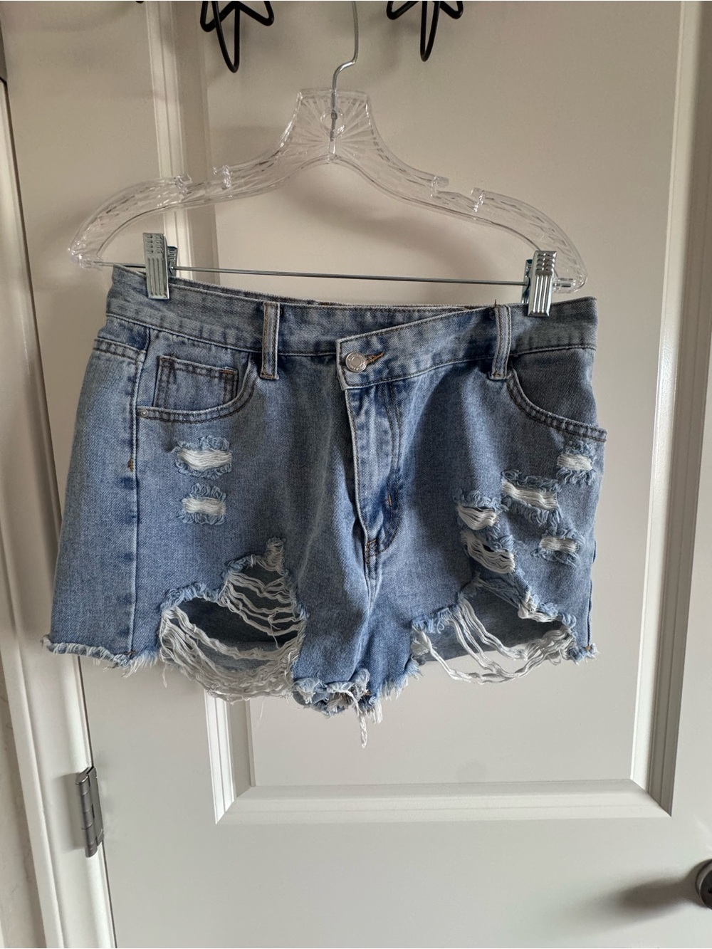 SHEIN Light Blue Distressed Ripped Denim Shorts